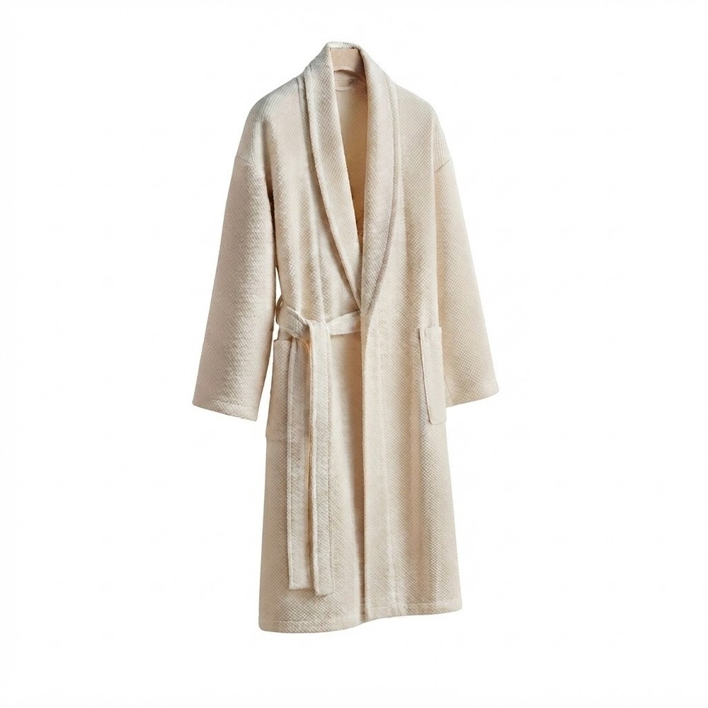 PACT Organic Cotton Longline Bathrobe Ivory | GOTS Certified - Picture 2 of 10